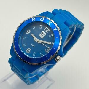 Roxy Jam Blue-tone Stainless Steel Watch Plastic Band Working New Battery